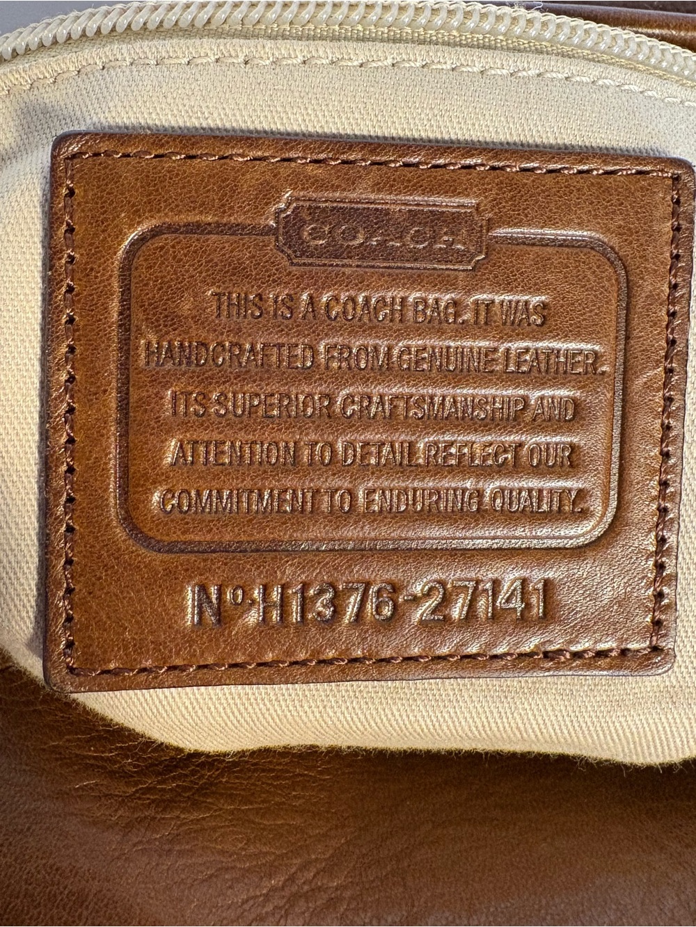 COACH Tan Leather Stud-Trim Shoulder Bag with Tassel - Picture 8 of 10